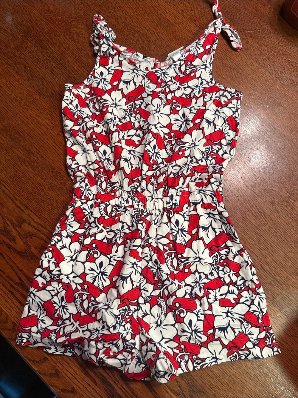 Vineyard Vines/ Target Collab Girls' Red and White Floral Tie-Shoulder Romper